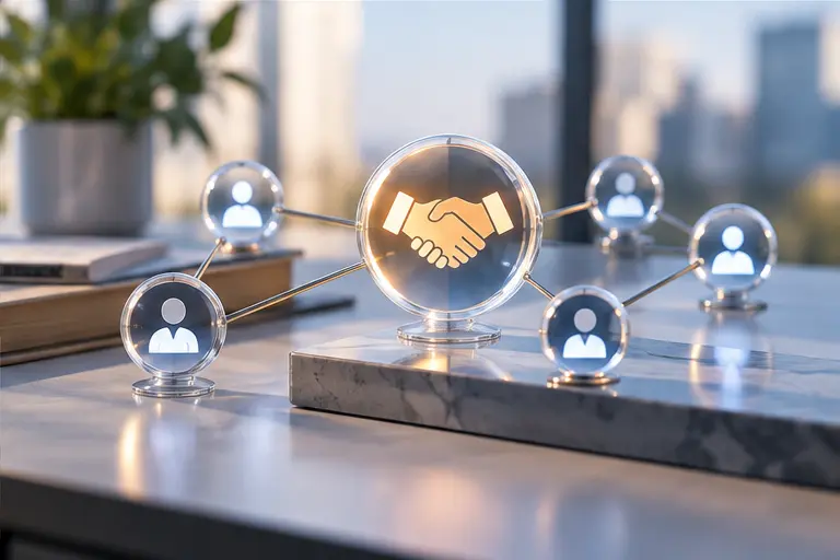 Professional referral network concept with connected nodes